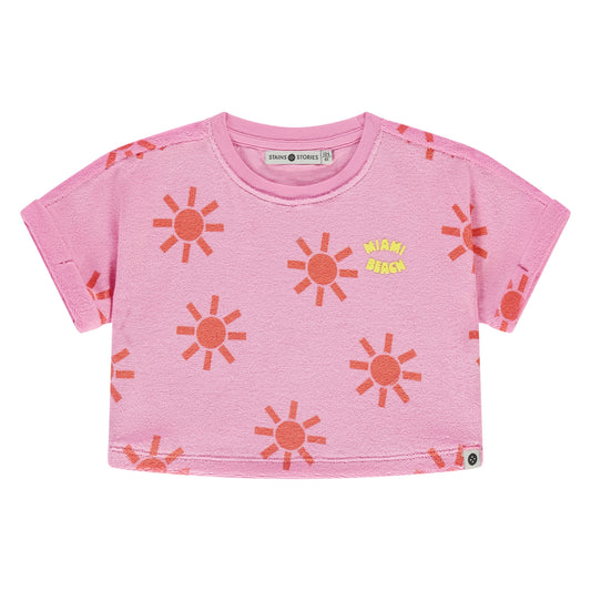 Stains & Stories - T-shirt neon pink badstof